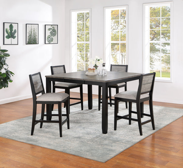 Elodie 5-piece Counter Height Dining Table Set with Extension Leaf Grey and Black image