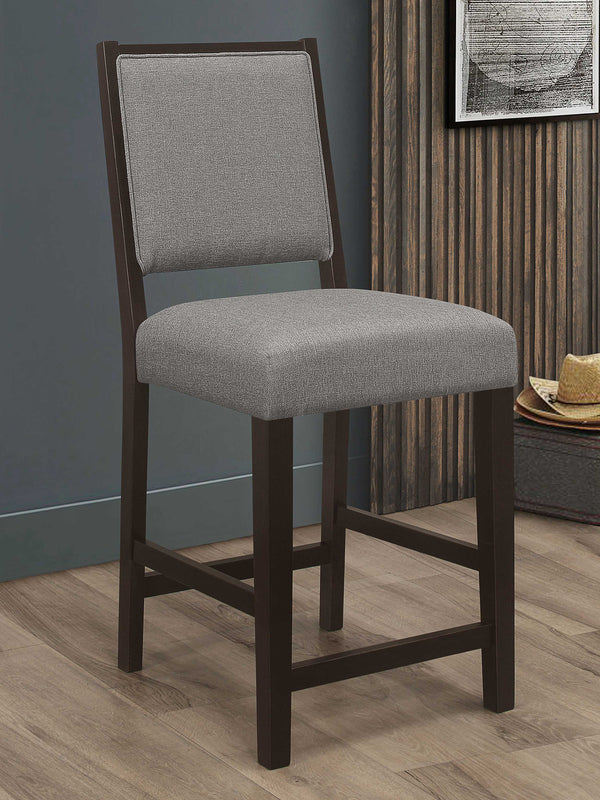 Bedford Upholstered Open Back Counter Height Stools with Footrest (Set of 2) Grey and Espresso image