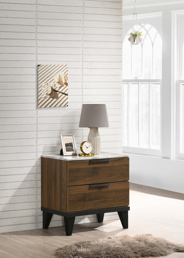 Mays 2-drawer Nightstand Walnut Brown with Faux Marble Top image