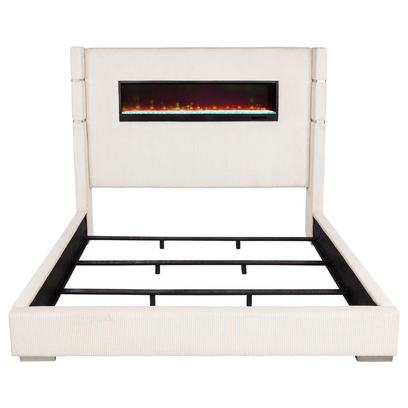 Tisdall 67-inch Upholstered Fireplace Bed Cream