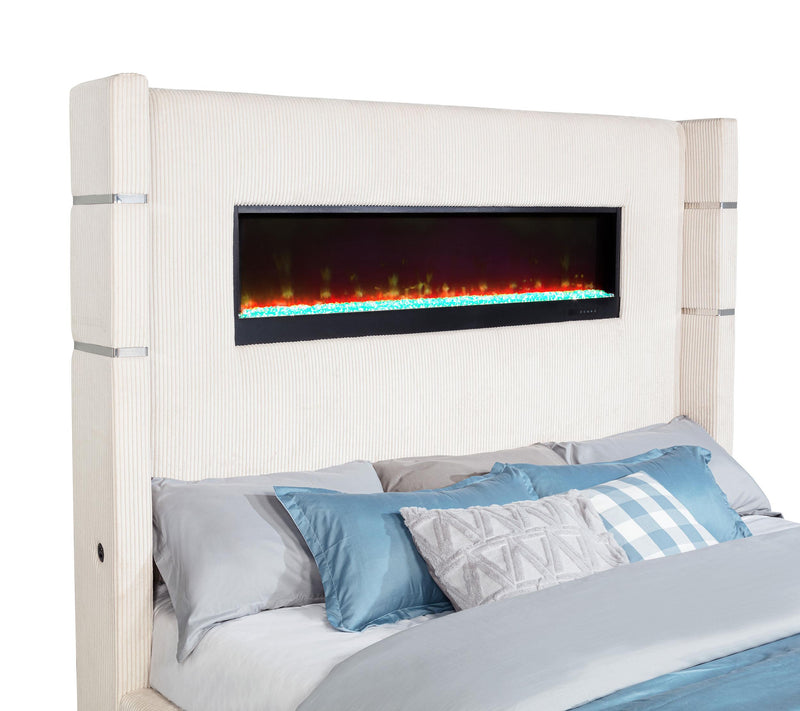 Tisdall 67-inch Upholstered Fireplace Bed Cream