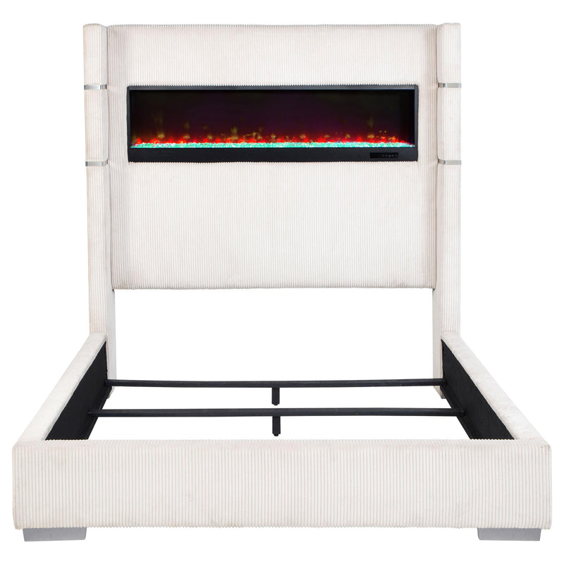 Tisdall 67-inch Upholstered Fireplace Bed Cream