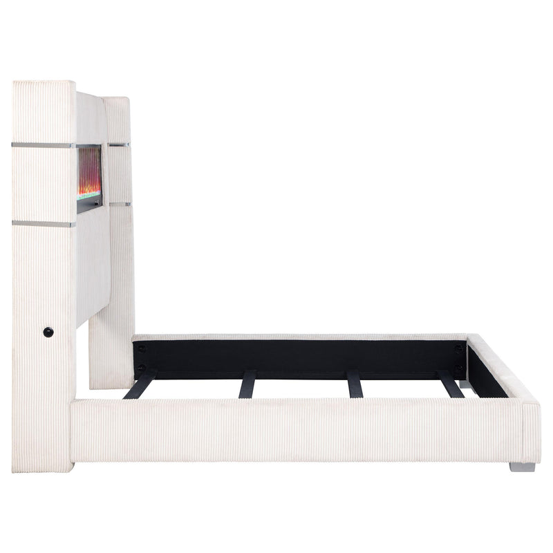 Tisdall 67-inch Upholstered Fireplace Bed Cream