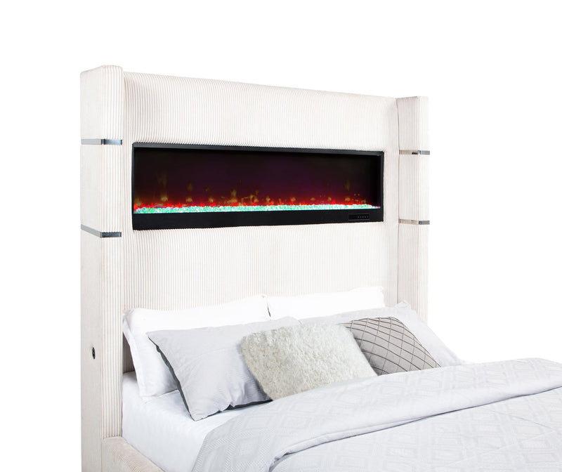 Tisdall 67-inch Upholstered Fireplace Bed Cream