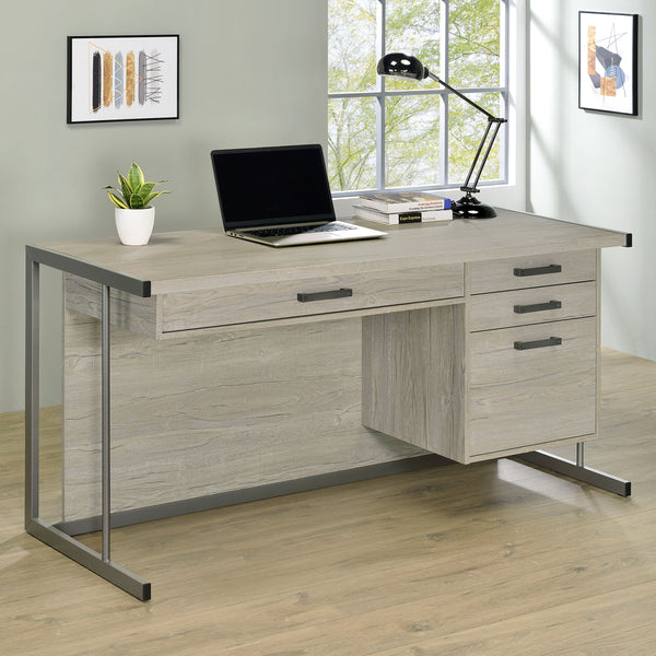 Loomis 4-drawer Rectangular Office Desk Whitewashed Grey and Gunmetal image