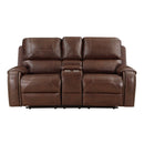 8549BRW-2 - Double Glider Reclining Love Seat with Center Console, Receptacles and USB Ports