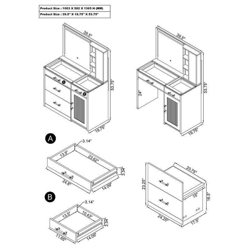 Flora 2-drawer Vanity Set with LED Mirror High Gloss