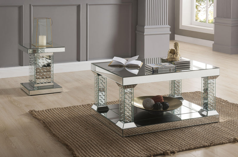 Nysa Mirrored & Faux Crystals Coffee Table