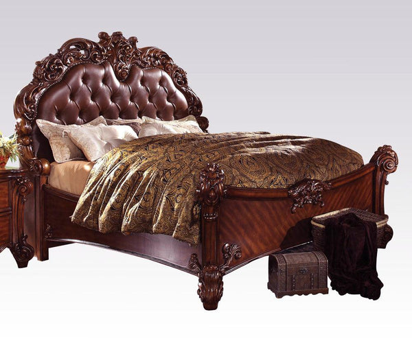 Acme Vendome King Panel Bed with Button Tufted Headboard in Cherry 21997EK