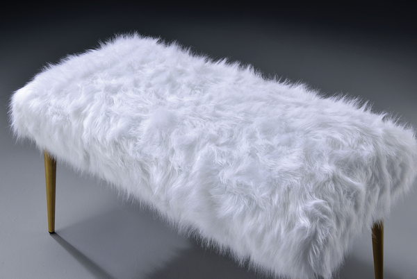Bagley II White Faux Fur & Gold Bench