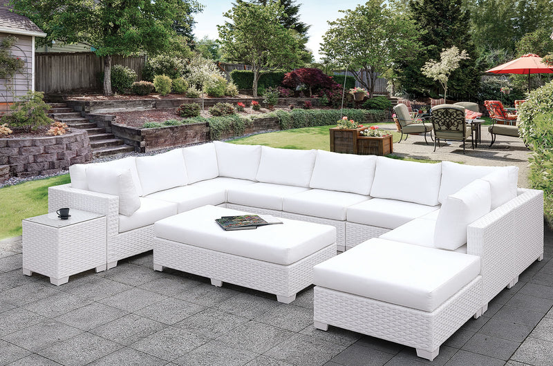 Somani Light Gray Wicker/Ivory Cushion L-Sectional + Ottoman