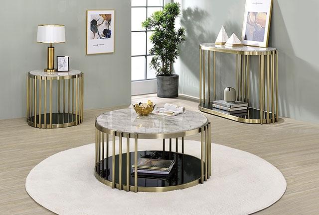 OFELIA End Table, Antique Brass/Black