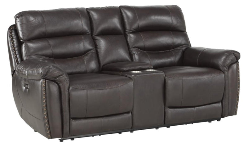 Homelegance Furniture Lance Power Double Reclining Loveseat with Power Headrests in Brown 9527BRW-2PWH