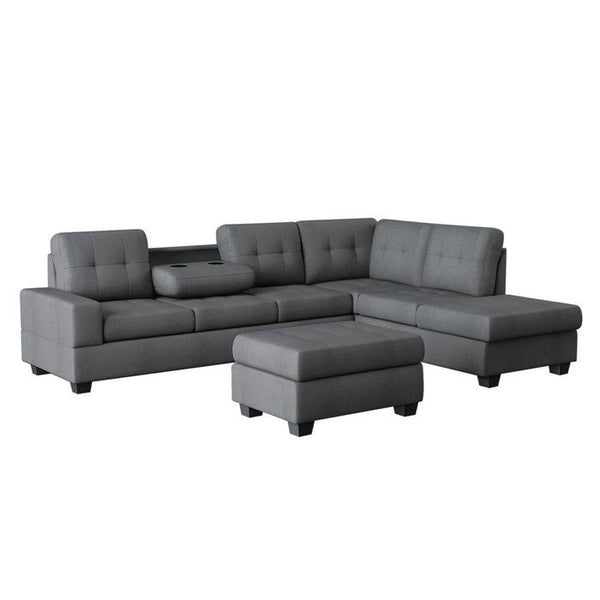 9507DGY*3OT - (3)3-Piece Reversible Sectional with Drop-Down Cup Holders and Storage Ottoman image