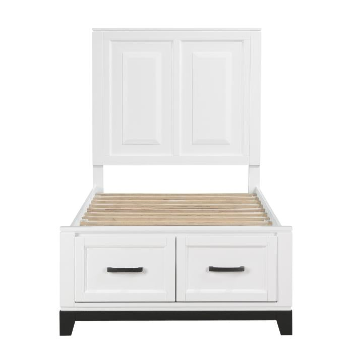 1450WHT-1-Youth (3) Twin Platform Bed with Footboard Storage