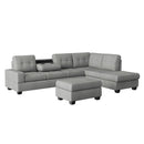 9507GRY3OT - (3)3-Piece Reversible Sectional with Drop-Down Cup Holders and Storage Ottoman
