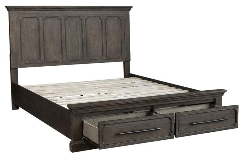 Taulon Queen Platform Bed with Footboard Storage in Dark Oak 5438-1