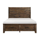 Jerrick Queen Sleigh Platform Bed with Footboard Storage in Burnished Brown 1957-1