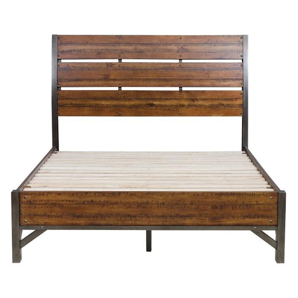 Holverson Queen Platform Bed in Rustic Brown & Gunmetal 1715-1