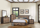 Miter Queen Platform Bed with Footboard Storage in Rustin Mahogany & Dark Ebony 1762-1