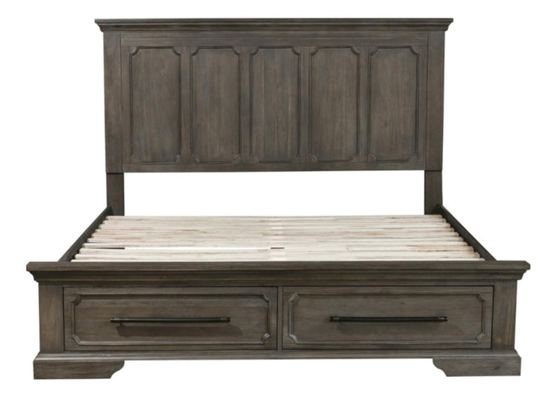 Taulon Queen Platform Bed with Footboard Storage in Dark Oak 5438-1