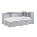Orion-(4) Twin Bookcase Corner Platform Bed with Storage Boxes image