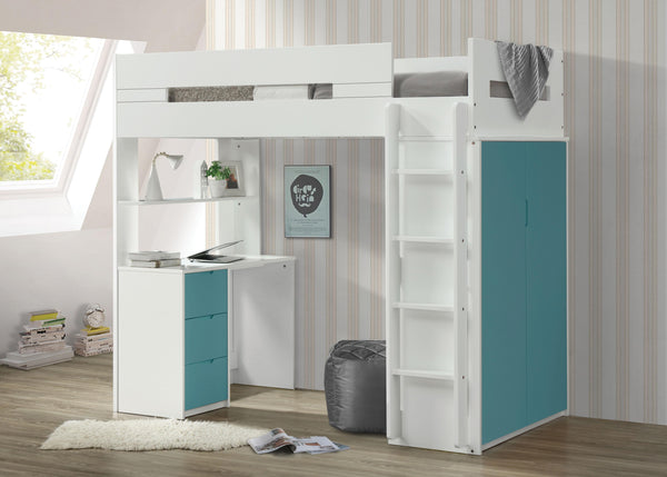 Nerice White & Teal Loft Bed image