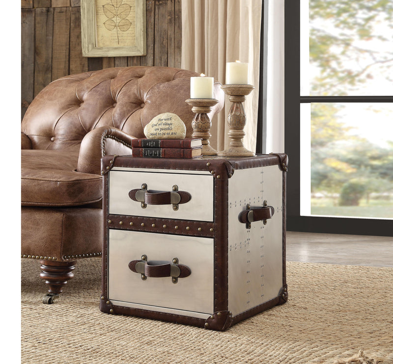 Aberdeen Vintage Dark Brown Top Grain Leather & Aluminum End Table image