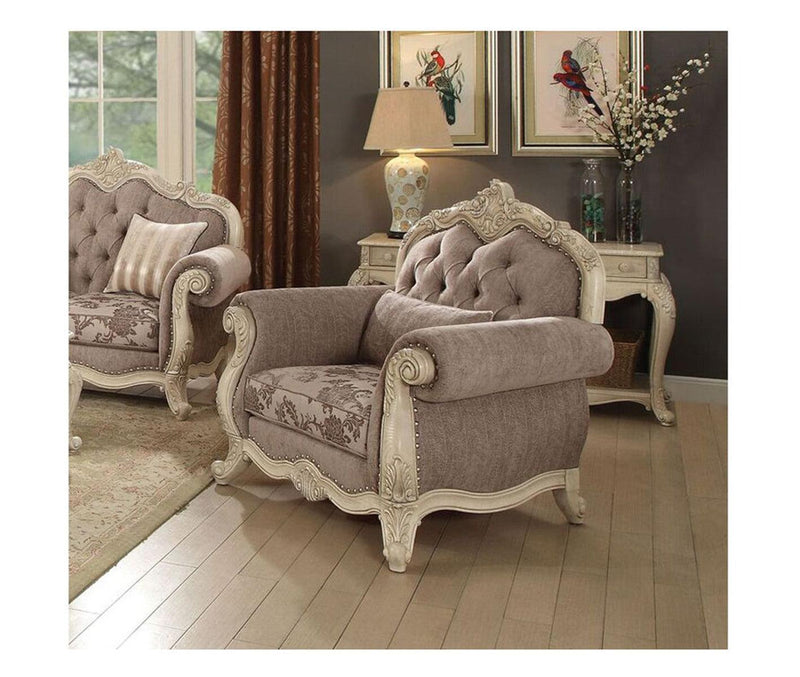 Acme Ragenardus Chair with 1 Pillow in Gray Fabric & Antique White 56022 image