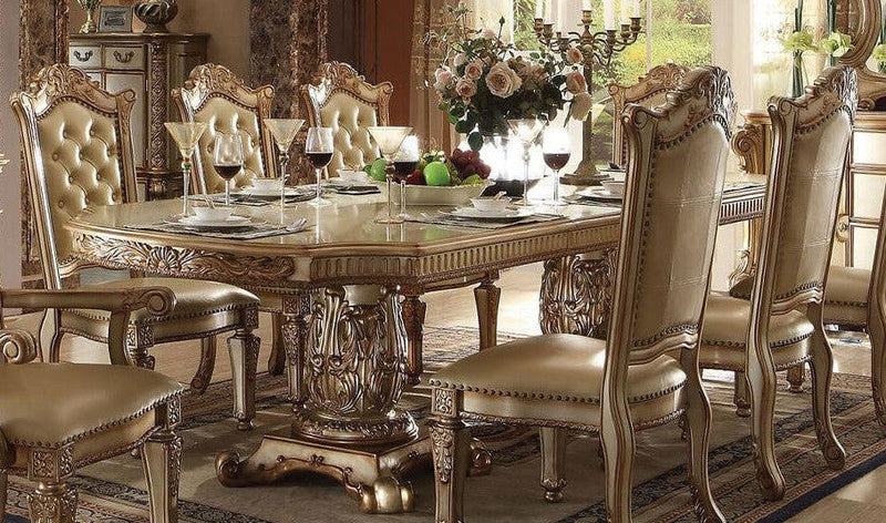 Acme Vendome Double Pedestal Dining Table in Gold Patina 63000 image