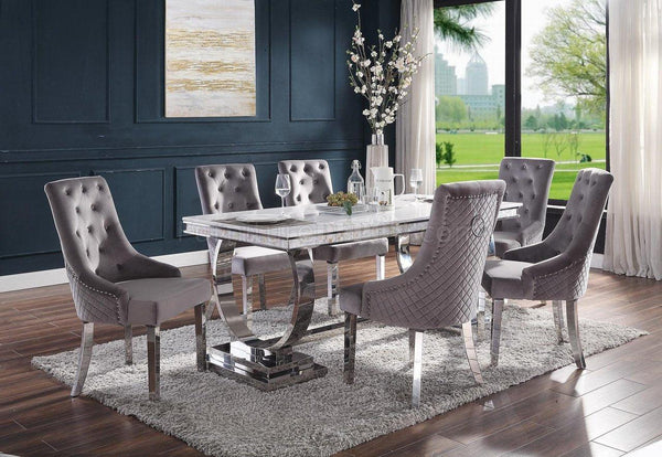 Zander White Printed Faux Marble & Mirrored Silver Finish Dining Room Set image