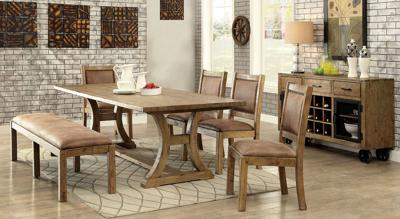 Gianna Rustic Oak 9 Pc. Dining Table Set (w/ 2 Wingback Chairs) image