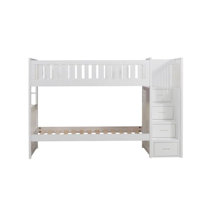 Homelegance Galen Bunk Bed w/ Reversible Step Storage and Twin Trundle in White B2053SBW-1*R image